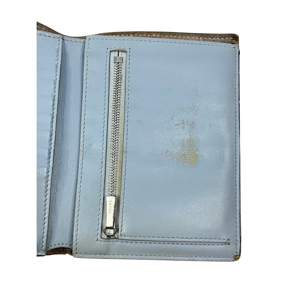 Celine Vintage Wallet Gray Leather Snap Strap Medium Wallet Blue Interior Italy - Picture 6 of 16